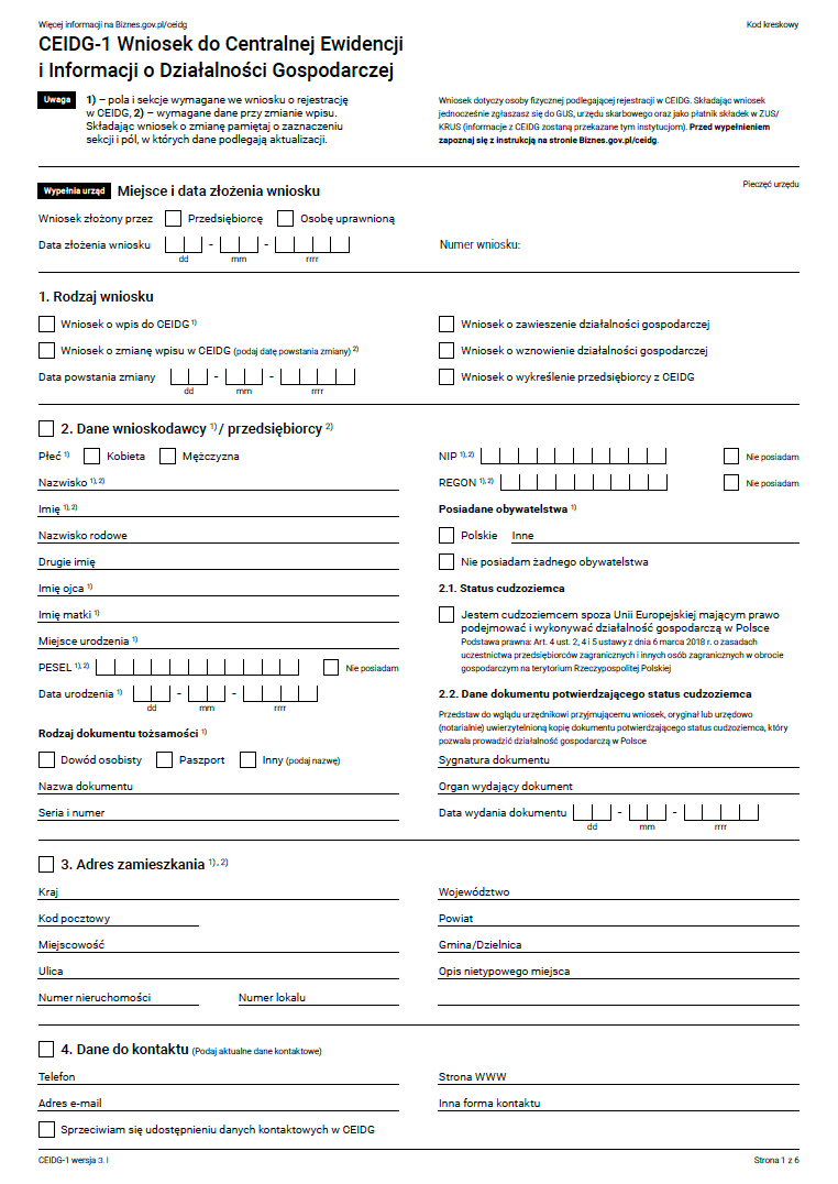 wniosek CEIDG-1 strona 1