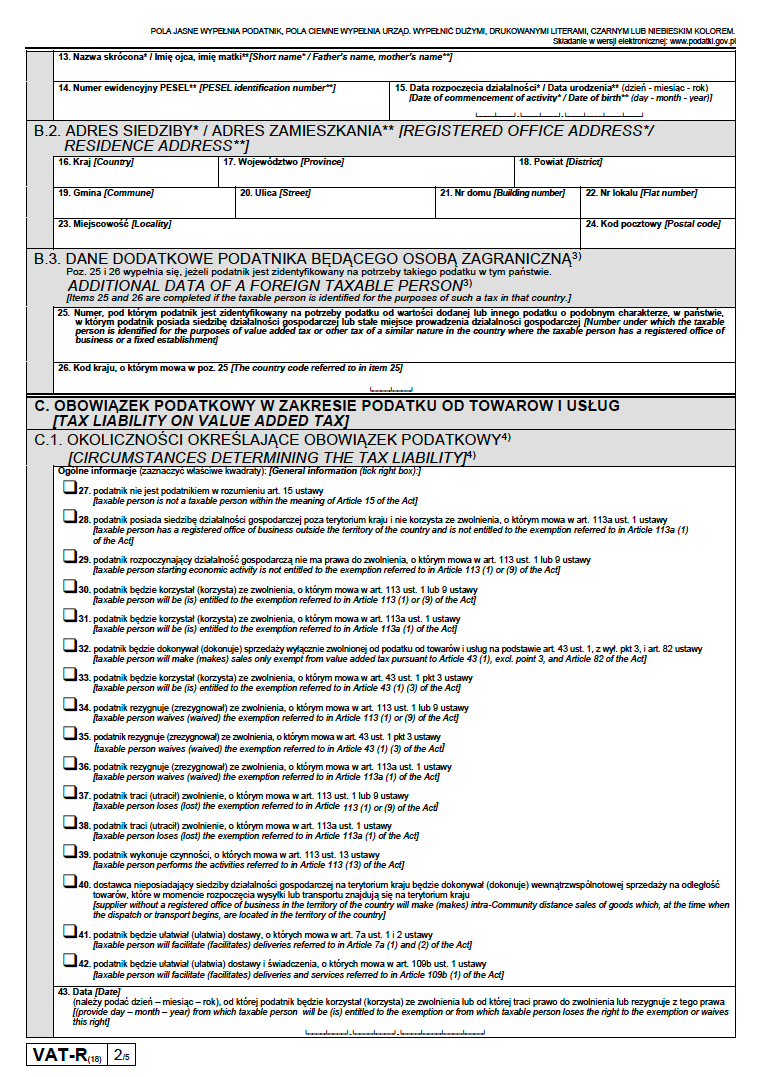 Screen formularza VAT-R strona 2