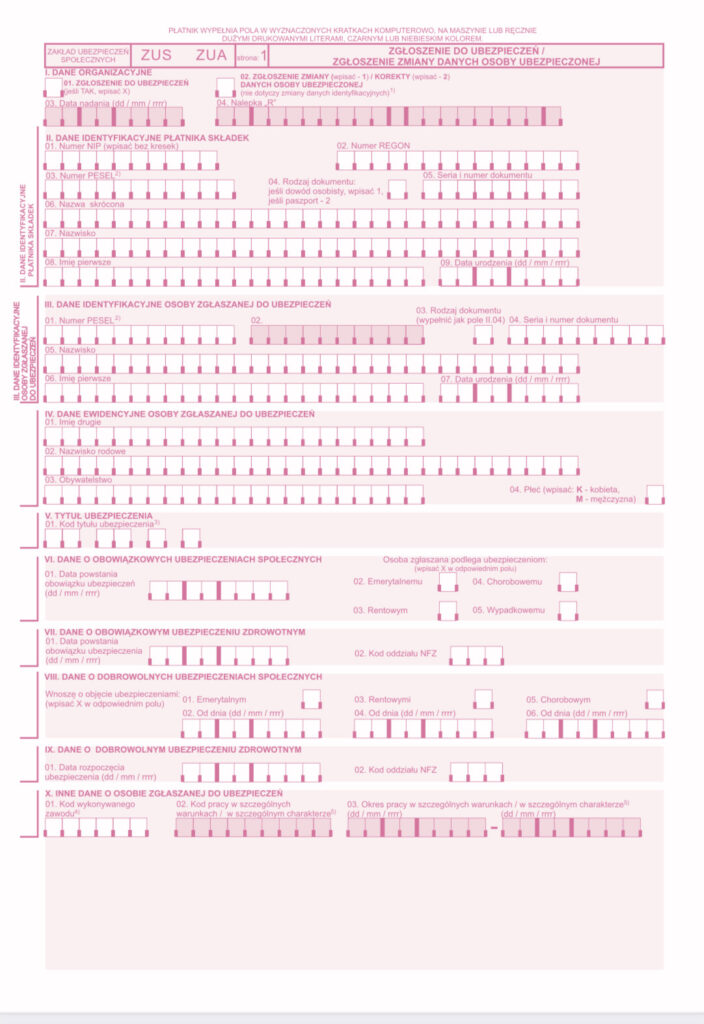 Screen wniosku ZUS ZUA strona 1