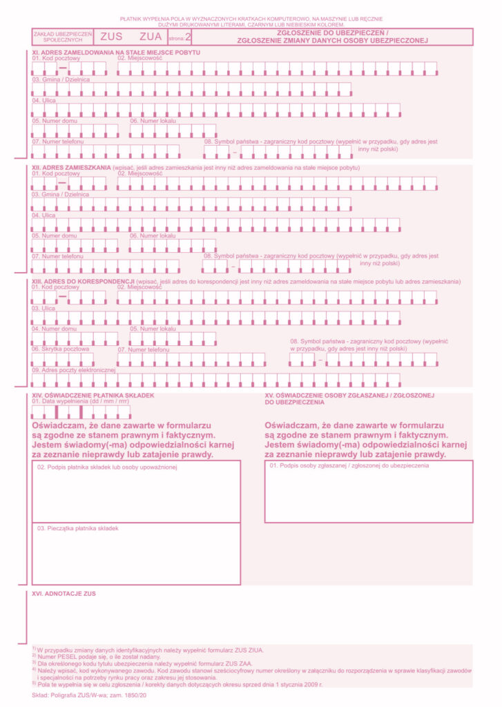 Screen wniosku ZUS ZUA strona 2